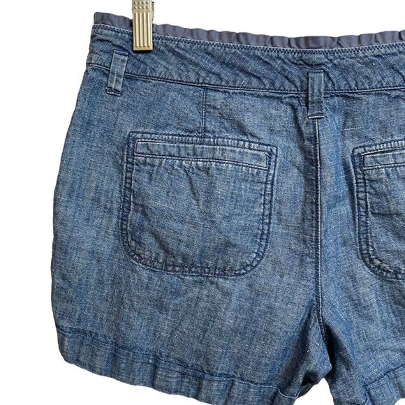 LOFT Linen Blend Ruffle Waist Shorts Women's Size 2 Blue Chambray Paperbag Waist - Picture 10 of 15